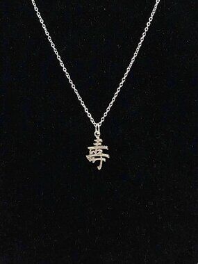 Vntg Chinese Character for “Long Life” .925 Silver Necklace